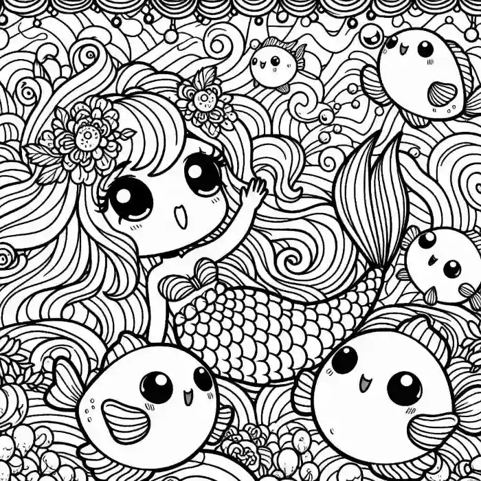 Sirena dot art kawaii para colorear