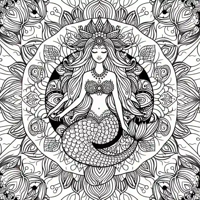 Sirena estilo mandala para colorear