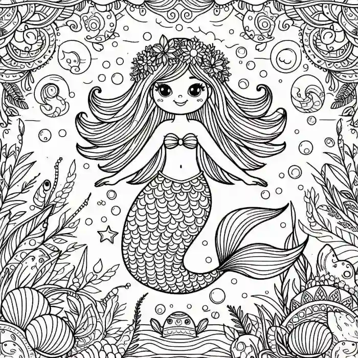 Sirena infantil para colorear