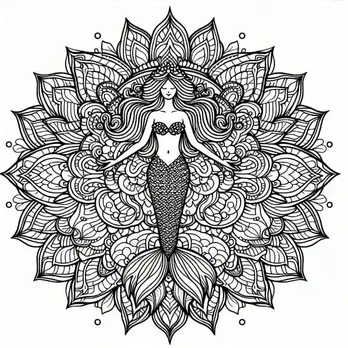 Sirena mandala fácil para colorear