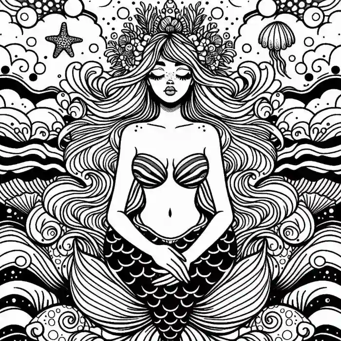 Sirena meditando para colorear