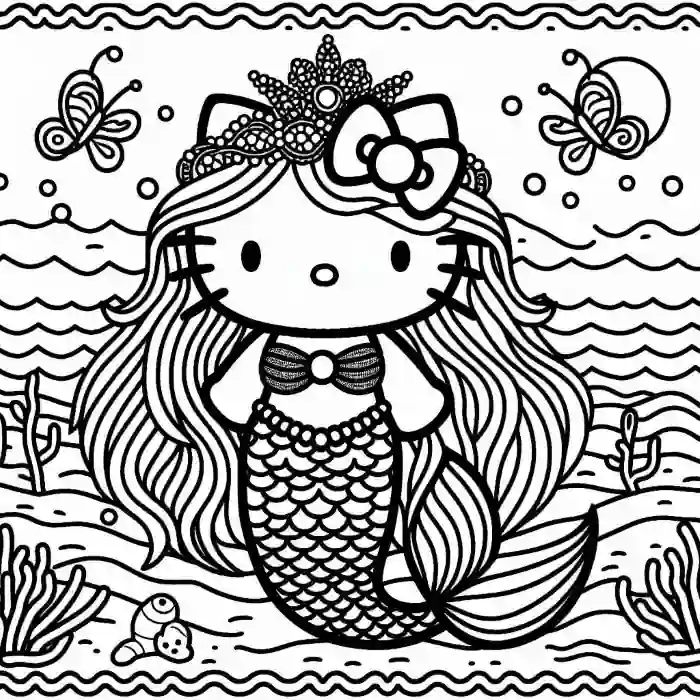 Sirenita Hello Kitty para colorear