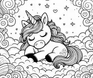 Sleeping baby unicorn to color