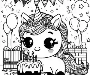 Unicorn Birthday Party Coloring Pages