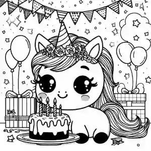 Unicorn Birthday Party Coloring Pages