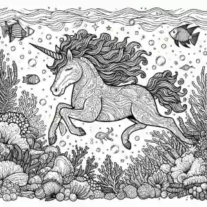 Unicorn at the bottom of the sea to color