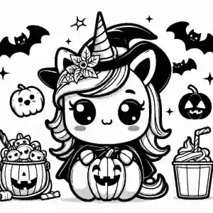 Unicorn baby halloween party coloring page