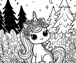 Unicorn in the forest coloring