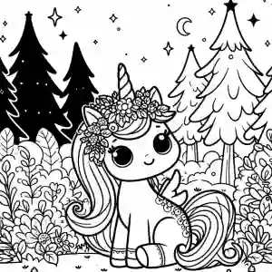 Unicorn in the forest coloring
