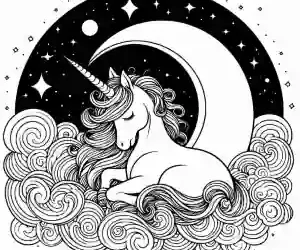 Unicorn sleeping at night to color