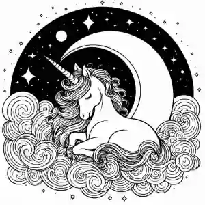 Unicorn sleeping at night to color