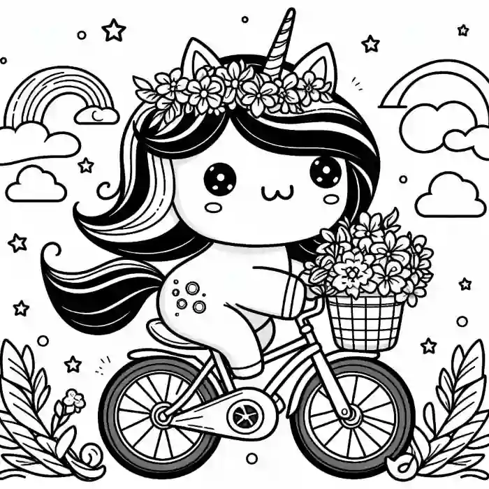 Unicorn with bicycle coloring