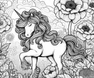 Unicorn with flowers to color