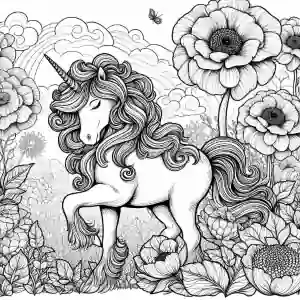 Unicorn with flowers to color