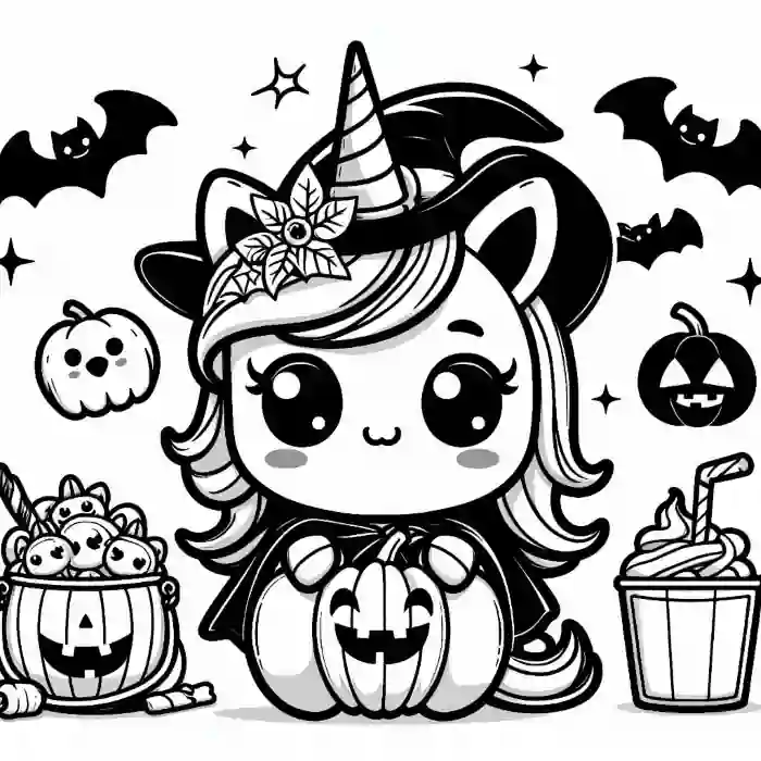 Unicornio bebe fiesta halloween para colorear