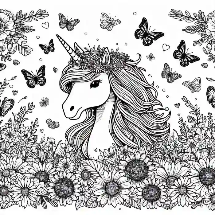 Unicornio en primavera para colorear