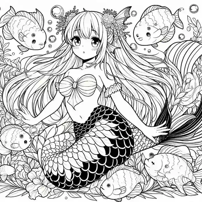 dibujo de sirena con lazos para colorear