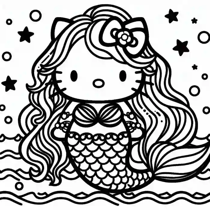 Hello Kitty sirena para colorear