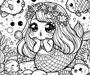 smug kawaii little mermaid to color