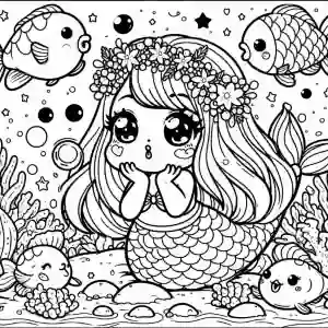 smug kawaii little mermaid to color