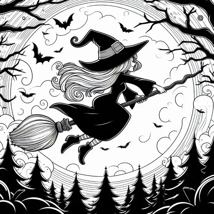 Bruja en de noche para colorear