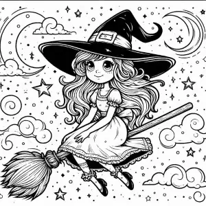 Brujita con escoba para pintar