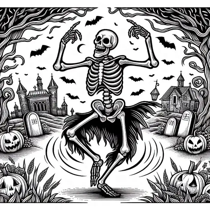 Esqueleto con plumas para colorear