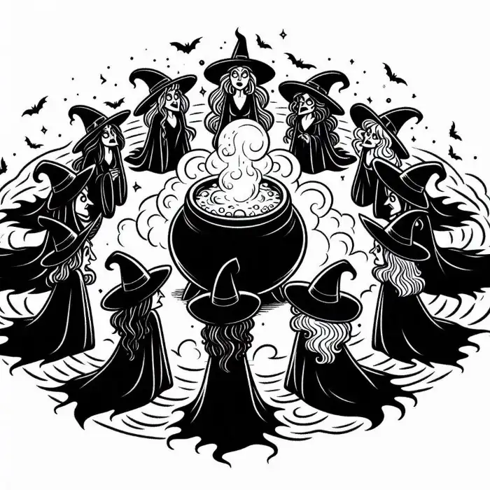 Reunión de brujas  para colorear