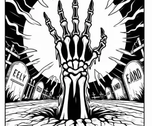 mano esqueleto en cementerio para colorear