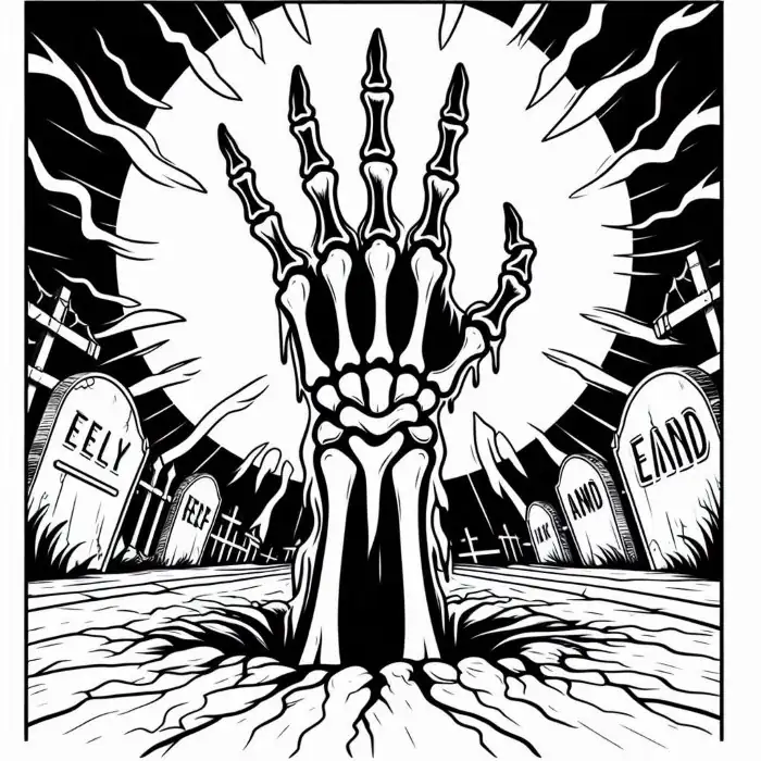 mano esqueleto en cementerio para pintar