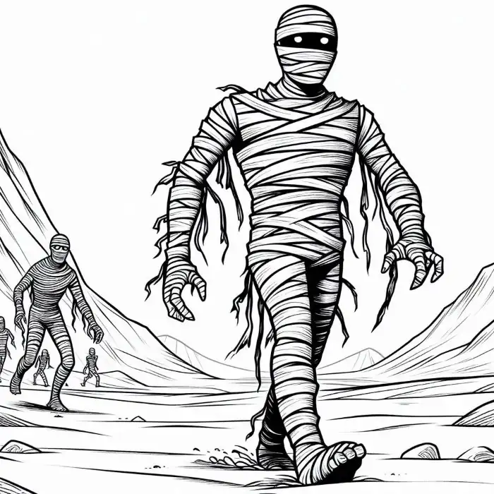 Momias en desierto para colorear 