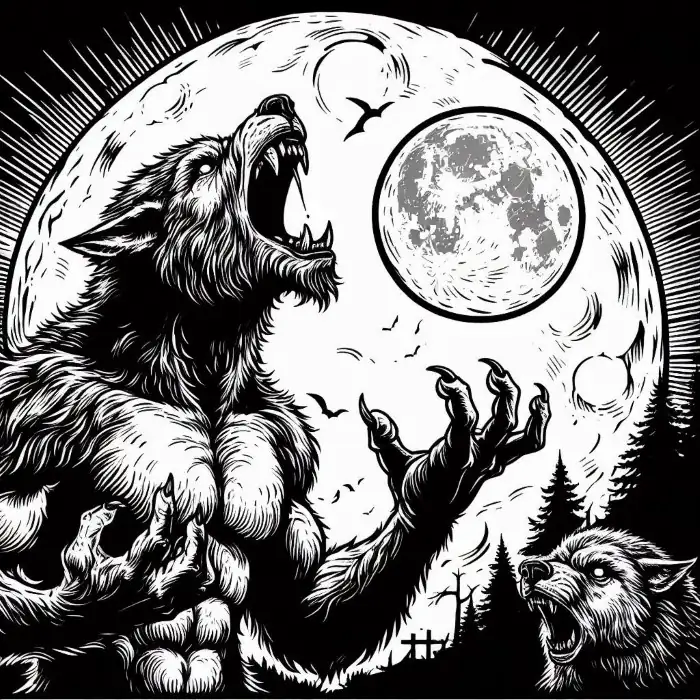 Hombre lobo aullando a luna para colorear