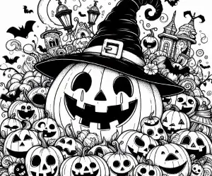 Calabaza halloween con gorro de bruja para pintar