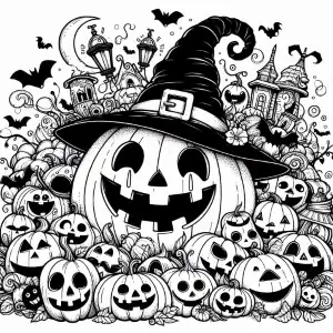 Calabaza halloween con gorro de bruja para pintar