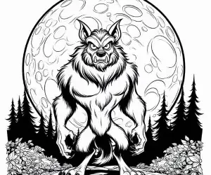 Hombre lobo y luna en halloween para pintar