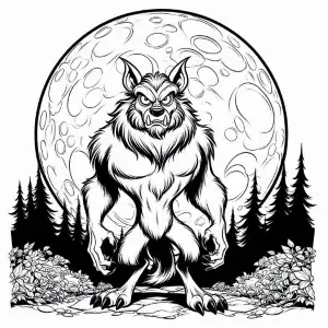 Hombre lobo y luna en halloween para pintar
