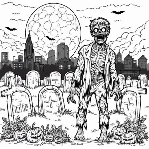 Zombi en cementerio para pintar