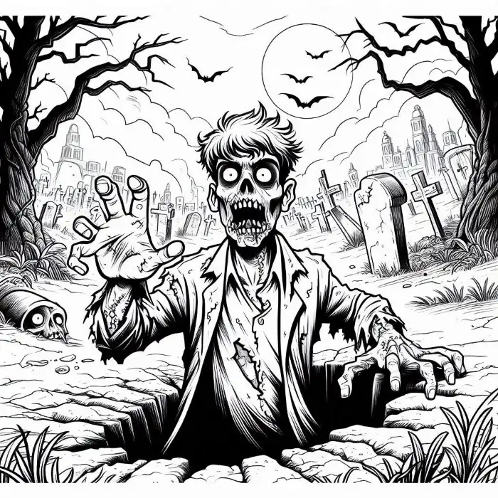 Zombi en el bosque para colorear