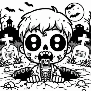 Zombi kawaii en cementerio para pintar