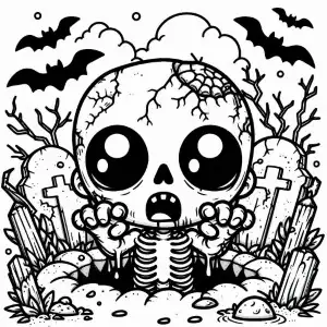 Zombi kawaii con murciélagos para pintar
